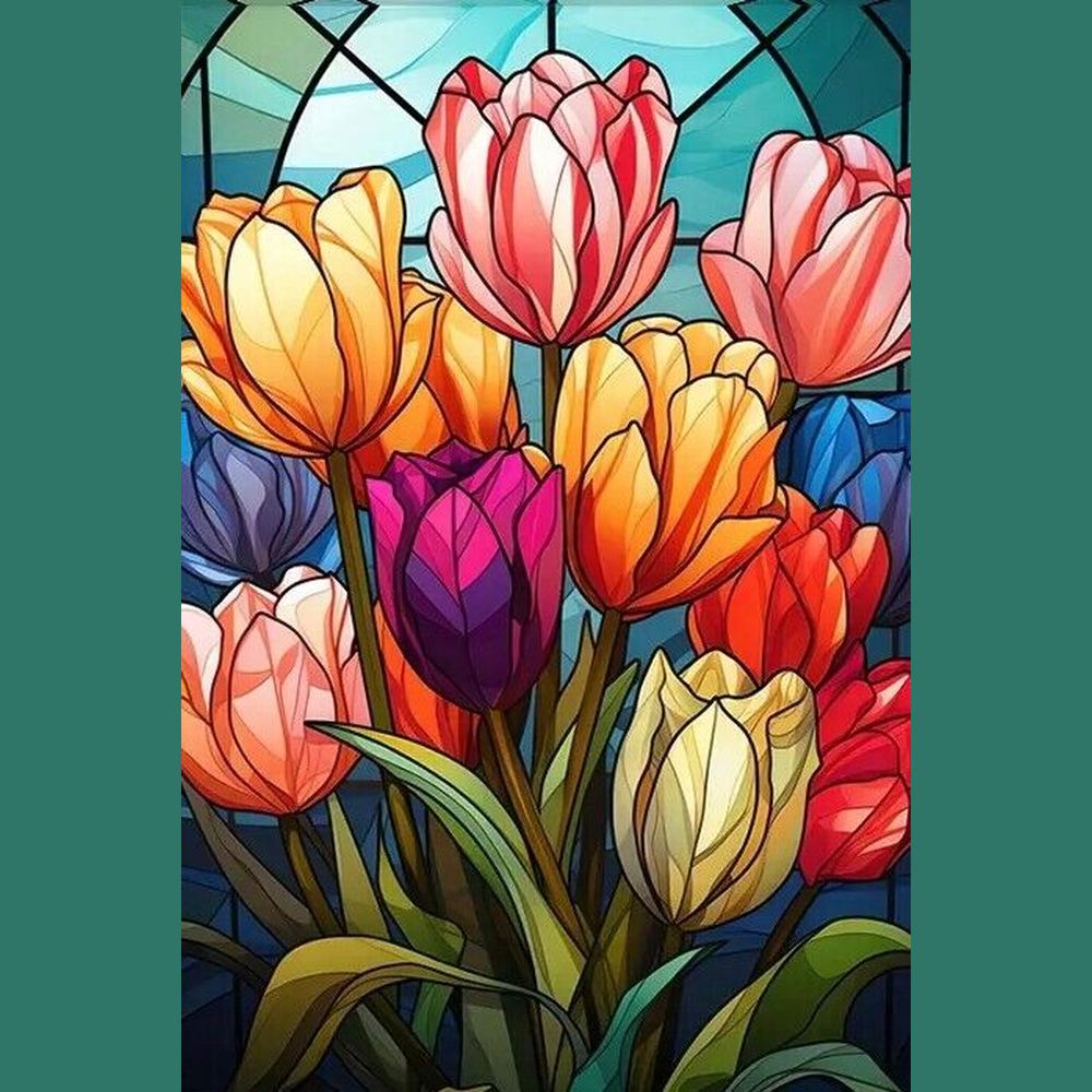 Beautiful Stained Glass Style Flower Canvas Print Framed 11.8" x 17.7" Wall Art Home & Garden:Home Décor:Posters & Prints Style Your Walls